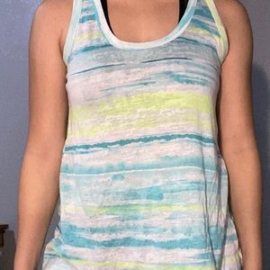 Blue and yellow striped athletic top